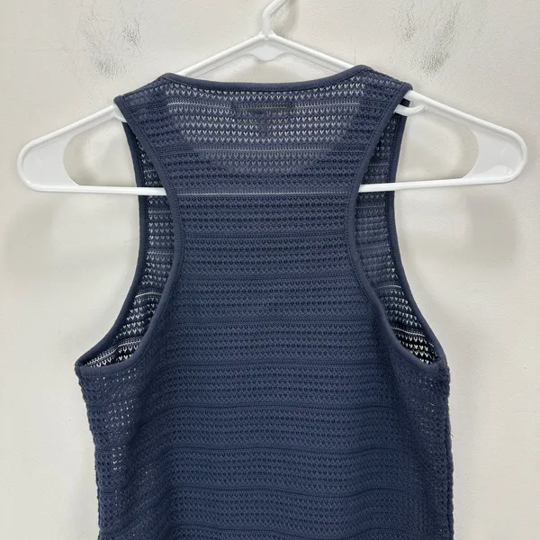 Madewell Crochet Knit Cutaway Tank Cropped Cotton Blend Ink Blue XS NWT - Image 8