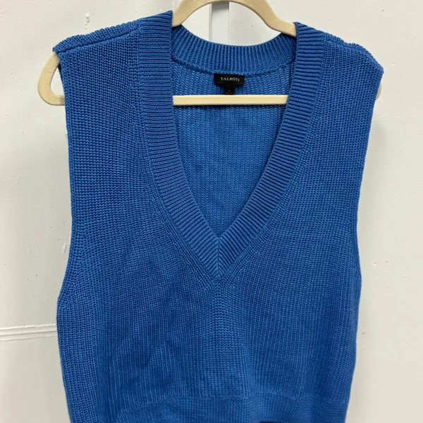 Talbots Blue Wool Blend V-Neck‎ Knit Sweater Vest Sleeveless Small Minimalist - Image 3