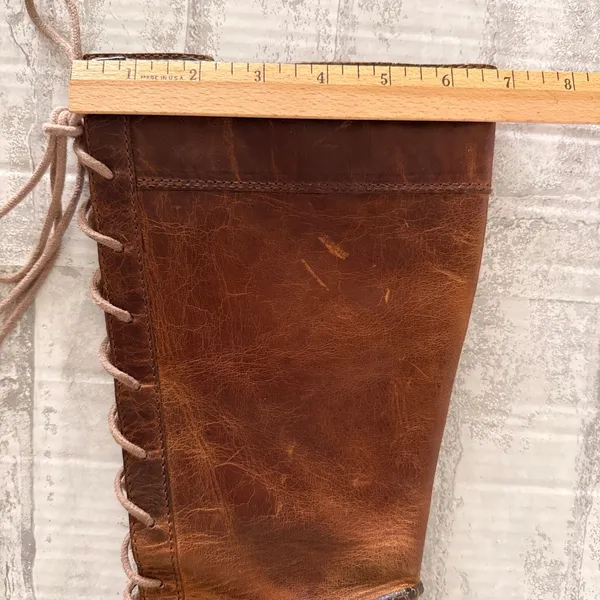 VTG Frye Villager Distressed Brown Leather Lace Up Heeled Boots Victorian Goth 9 - Image 8