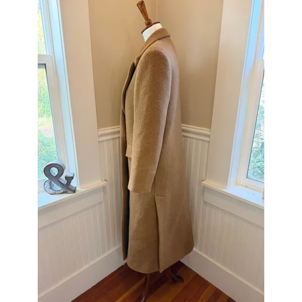 Sandro Straight Cut Brushed Wool Coat Double Breasted Long Camel Brown 36 S - Image 11