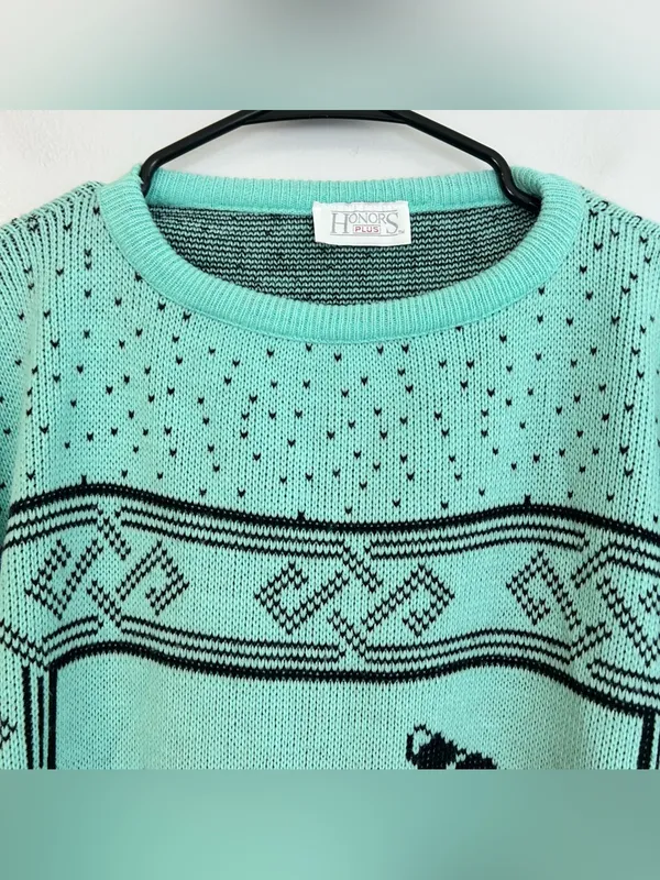 Vintage Honors Plus Teal Blue/Black Crewneck Bears and Polka Dot Sweater Size XL - Image 4