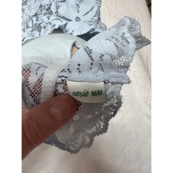 Aerie Women Light Blue Floral Lace Bralette Racerback Medium Scalloped Trim - Image 4