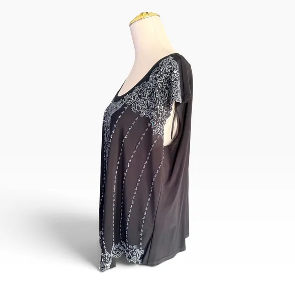 Vintage Y2K Dressbarn Collection Size 18 Black Silver Beaded Party Top USA - Image 5