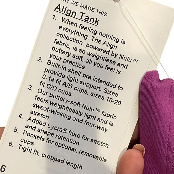 Lululemon Womens 6 Lululemon Align Tank Crop Top Vivid Plum‎ Purple Built In Bra - Image 3