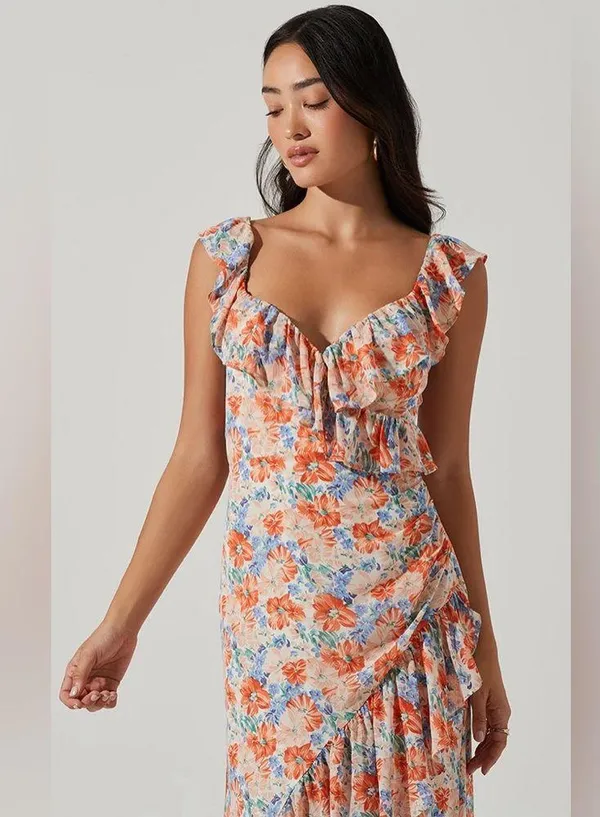 ASTR Mahalia High Low Midi Dress in Blue Orange Floral Size Small NWT - Image 10