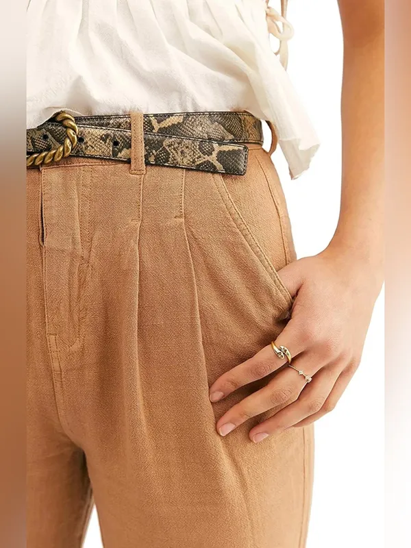 Free People Faded Love Linen Blend Trousers Camel Brown Women's 28 - Image 2