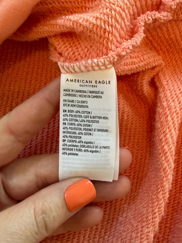 American Eagle Seriously Lived in Peach Coral V Neck Oversized Pullover Sweatshirt w Pockets - Image 4