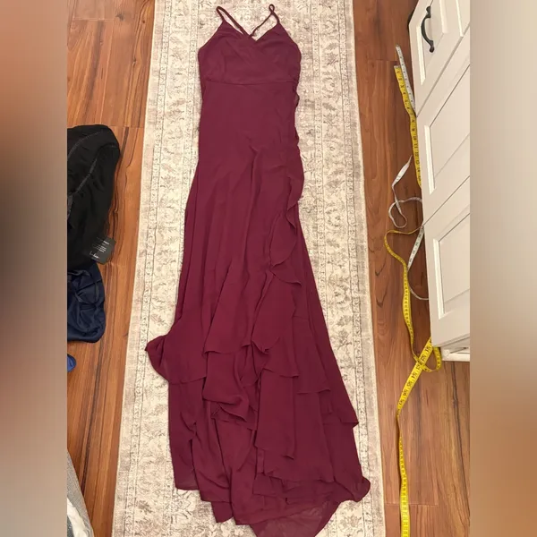Lulus In Love Forever Plum Lace-Up High-Low Maxi Dress Size XS Bridesmaid Flowy - Image 3