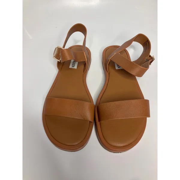 Steve Madden Ripken Sandals Womens 7M Brown Excellent Leather Ankle Strap Flat - Image 2