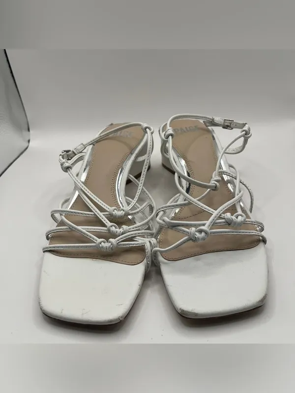 PAIGE Gianna Square Toe Strappy Block Heel Sandals size 7 white leather - Image 5