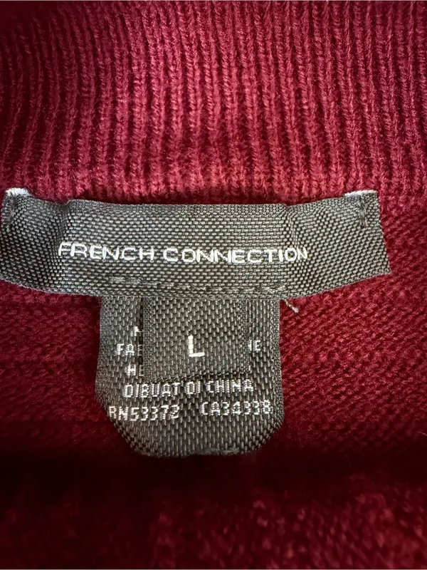 French Connection Burgundy Ribbed Batwing Mock Neck Sweater Large Oversized - Image 3