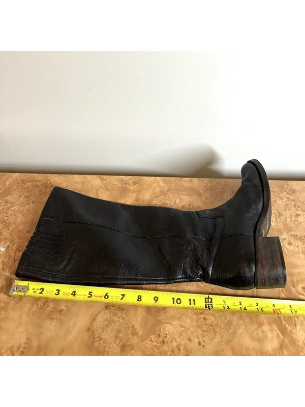 Lucky Brand Black Leather Knee High Boots Braided Zip Pull Block Heel Women's 6 - Image 10
