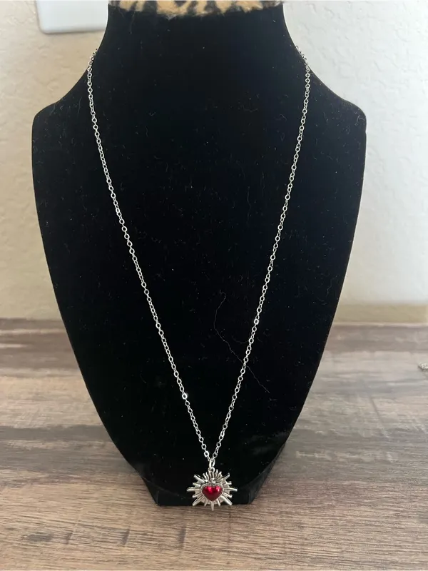 Silver Sacred Heart Pendant 18”Necklace NWT - Image 2