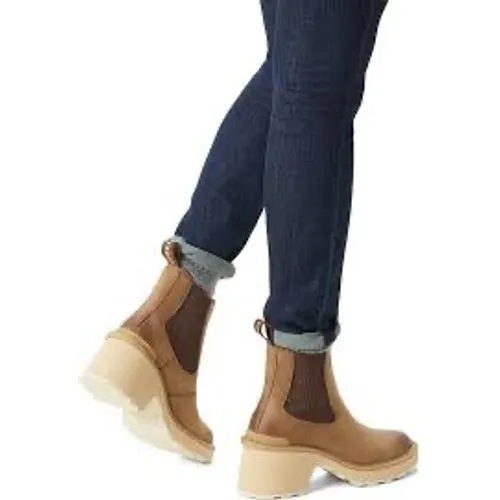 Sorel Hi-line‎ heel waterproof Chelsea boots tan leather women's size 10 trendy - Image 2