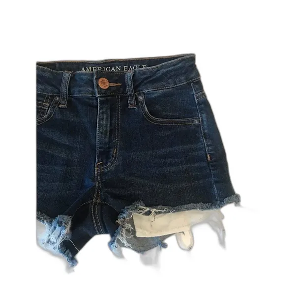 American Eagle dark wash Denim hi-rise stretch jean shorts size‎ 0 y2k - Image 2