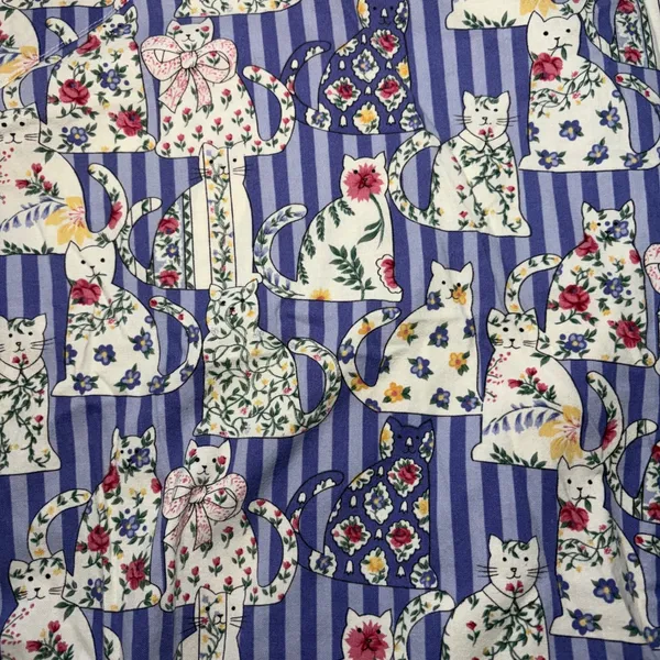 80s‎ SCRUBS Cat Floral Print Striped Scrub Dress XL Blue Cotton Pockets USA Made - Image 8