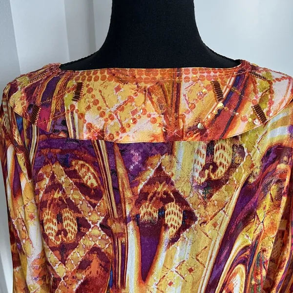 Chicos Blouse Womens Size 2 Large Multicolor Silk Sheer Beaded Tunic Top Boho - Image 4