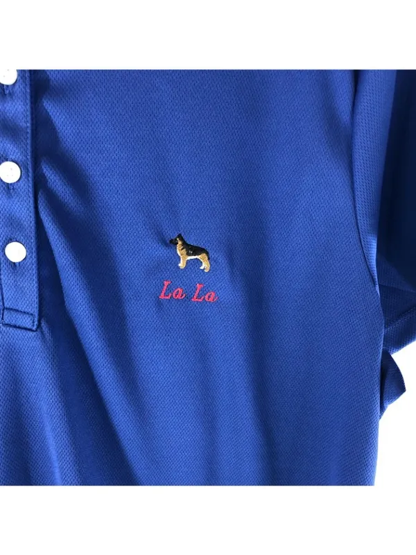 Lands End Womens Polo Shirt Top Short Sleeve Embroidered German Shepard Blue L - Image 2