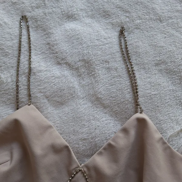 NWT Heiress Beverly Hills Seasonless Diamante Trim Mini Dress XS Beige Nude - Image 8