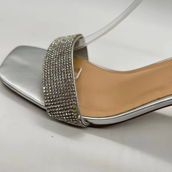 Womens Sandals 8W Wide Silver Rhinestones Open Toe Block‎ Heel C Comfort Brand - Image 5