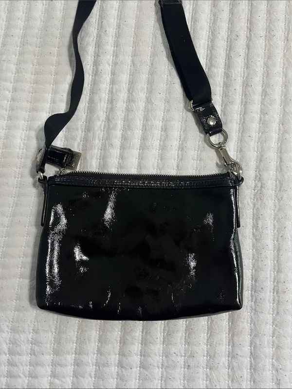 Coach Black Patent Crossbody with Silver Plaque - Image 4