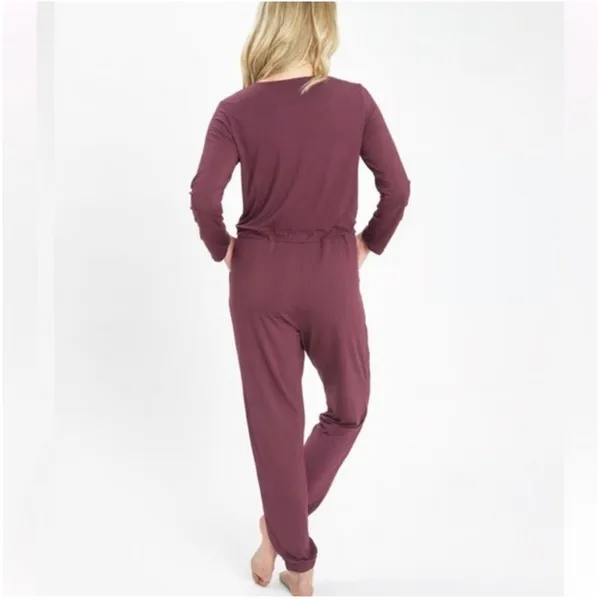 Lively Jumpsuit Pajamas‎ Sleepwear Burgundy Long Sleeve Drawstring Pockets L - Image 3