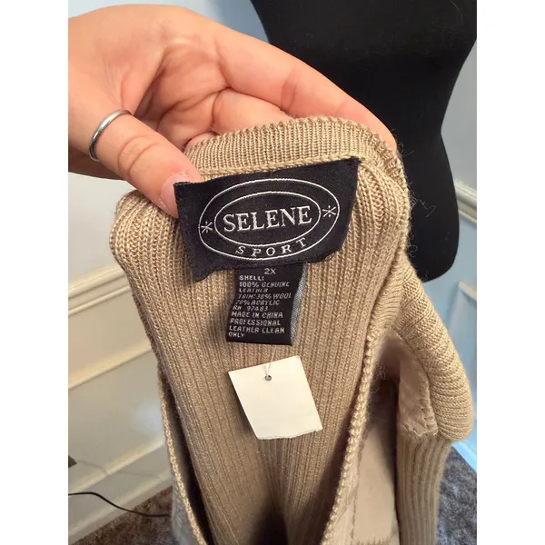 NWT VTG Selene Sport Cardigan Leather Patchwork Wool Blend Deadstock Mix Media - Image 7
