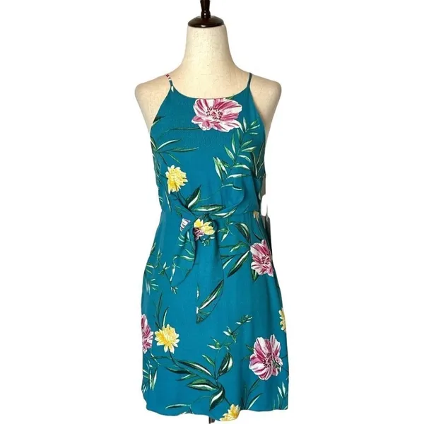 Tart Collections Lena Dress Women XS‎ Blue Floral Print Tie Waist Mini Boho - Image 2