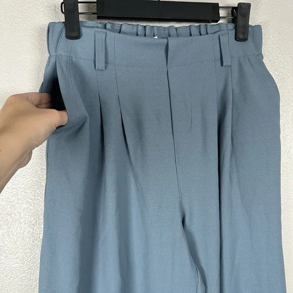 NEW Halara Flex High Waisted Pocket Wide Leg Waffle Work Trousers Pants XS Blue - Image 2