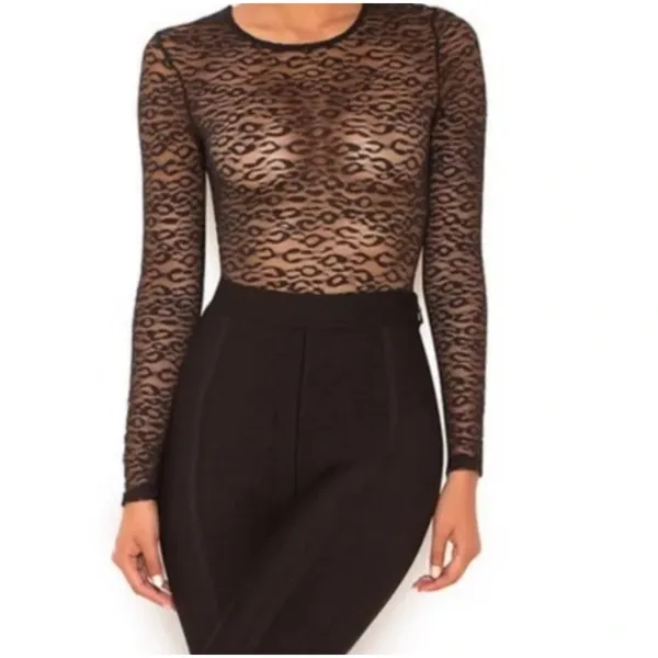 NWT House of CB Carmine‎ Cheetah Print Sheer Bodysuit in Black - Image 10