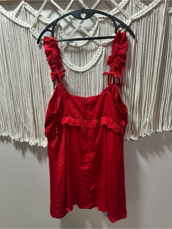 wild fable Red Satin Ruffle-Trim Chemise - Image 2