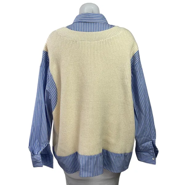 Zara Women's Cream Blue Long Sleeve Striped Contrast Shirt Sweater Top Size XS - Image 3