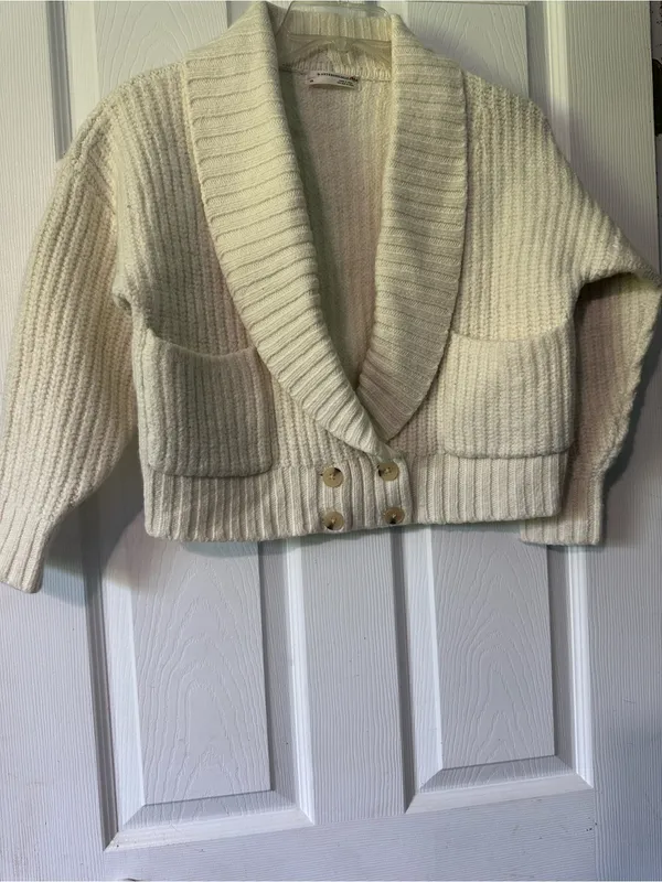 Anthropologie Cream Shawl-Collar Button-Front Women's Sweater - Image 3