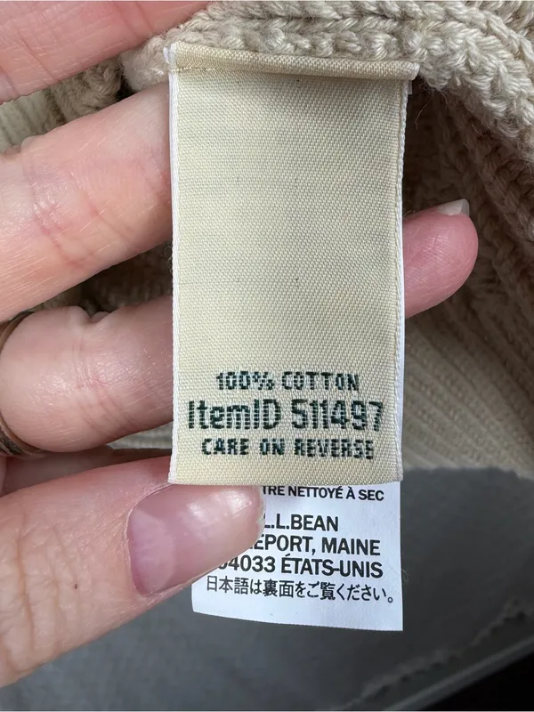 L.L. Bean Cream Cable Knit Collared Cotton Sweater Size XL - Image 3