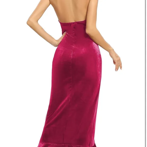 Rose‎ Red Velvet Halter Mermaid Dress - Small - Image 4