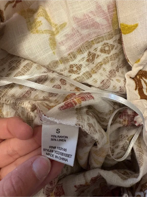 Good Luck Gem Linen Floral Two-Piece Smocked Crop Top & Maxi Pant Set - Pink, Mustard, Brown - Image 4