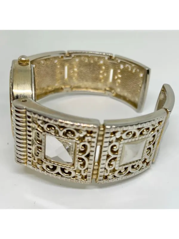 Geneva gold tone women’s cuff bracelet watch 31mm rhinestones quartz running - Image 3