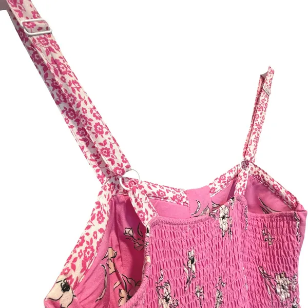 No Comment Cottagecore Floral Bustier‎ Maxi Dress Smocked Tiered Pink White Women's Large - Image 5