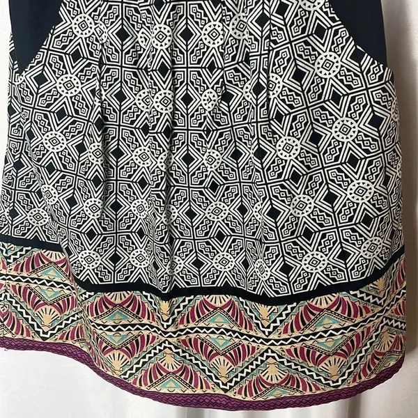 Rhapsody Geometric Bohemian Mini Dress Size L Smocked Boho Chic - Image 3