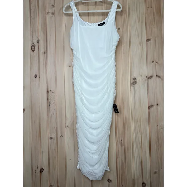 NWT Lulus V.I.P. Treatment White Mesh Ruched Bodycon Midi Dress Party Sexy XL - Image 2