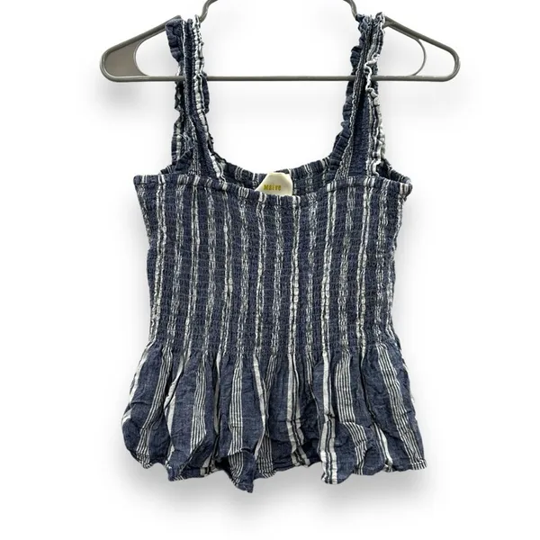 Anthropologie Maeve Schuyler Smocked Blue & White Striped Peplum Top Sz‎ M - Image 2