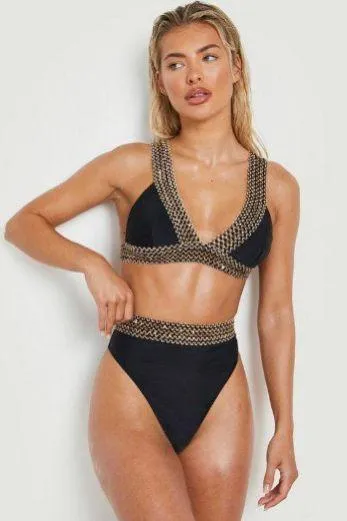 Boohoo New Black Embroidered Bikini Set - Image 4