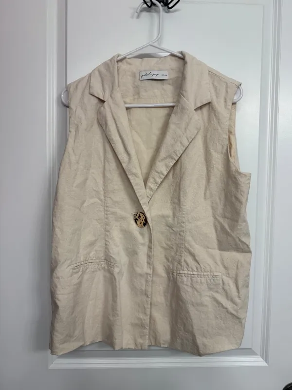 Petal & Pup Trula Oatmeal Linen Blend Sleeveless Blazer Vest M - Image 3