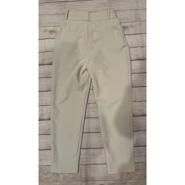 Zara Womens Sz S High Waisted Tapered Trousers Tan Brown Seam Detail Dress Pants - Image 3