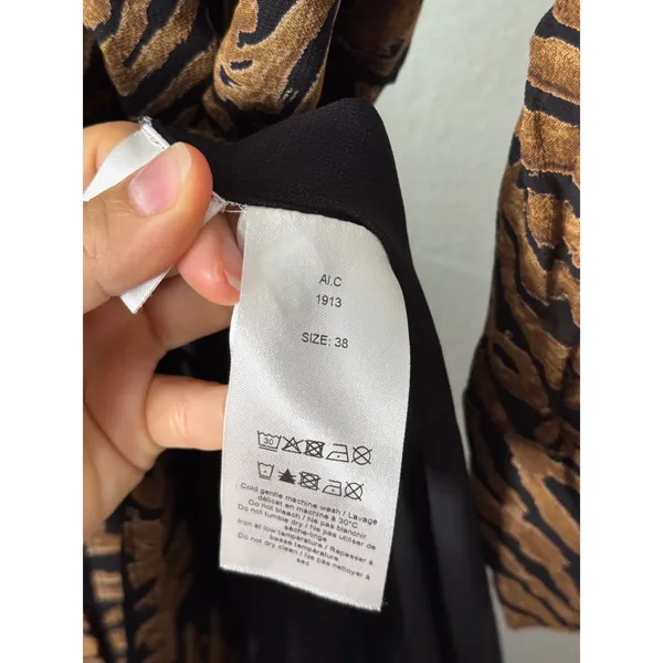 Ganni Wrap Dress Brown Tiger Print Long Sleeve High Low Maxi 38 - Image 5