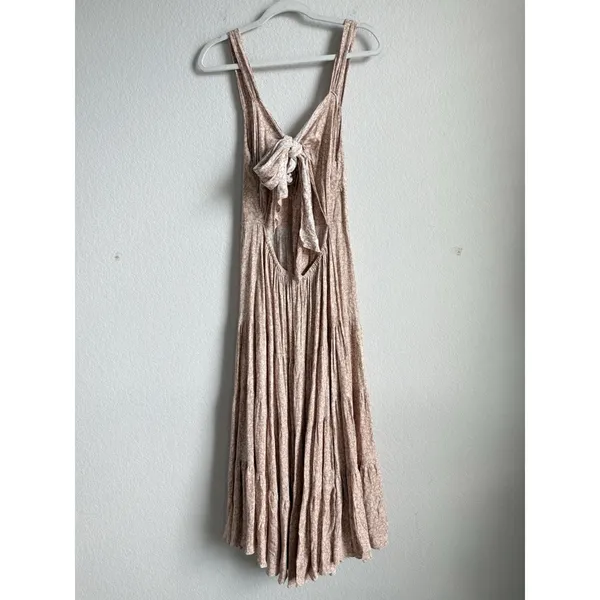 Dress Forum Los Angeles Neutral Pink Floral Tiered Boho Maxi Dress Large Cottage - Image 4