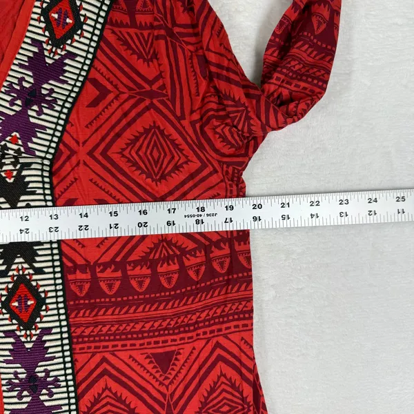 Soft Surroundings Red Geometric Tribal Print V-Neck Tunic Top 2BU47 Womens Large - Image 3