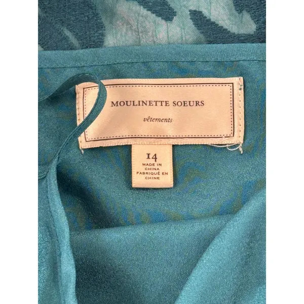 Moulinette Soeurs anthropologie Teal‎ Lace Overlay Flutter Sleeve 14 dress - Image 7
