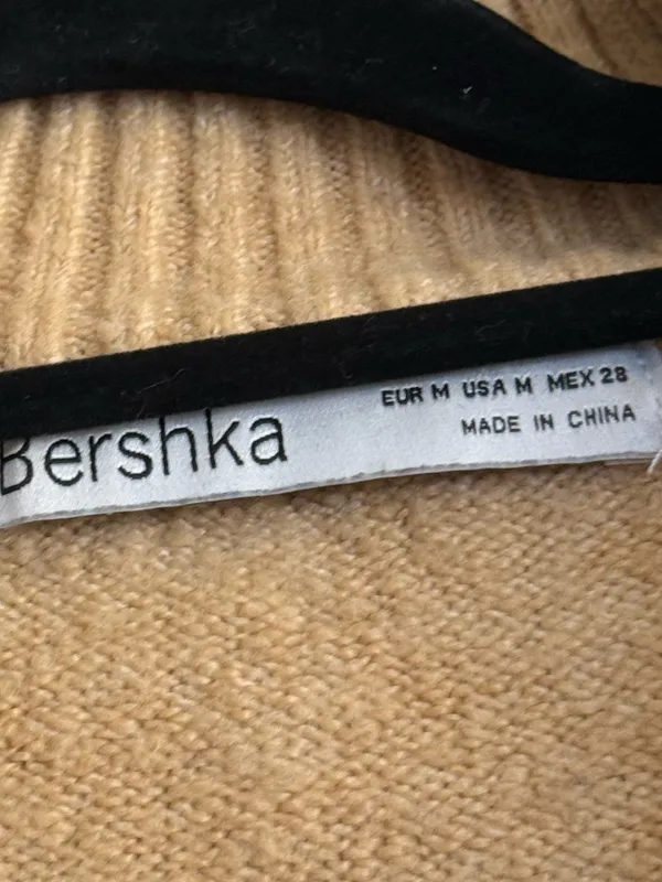 Bershka Beige Quarter Zip Oversized Collar Knit Sweater Pullover Fall Medium - Image 4