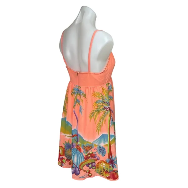H&M Neon Orange Fruit Tropical Spaghetti V-Neck Sleeveless Mini Sundress Size 6 - Image 3